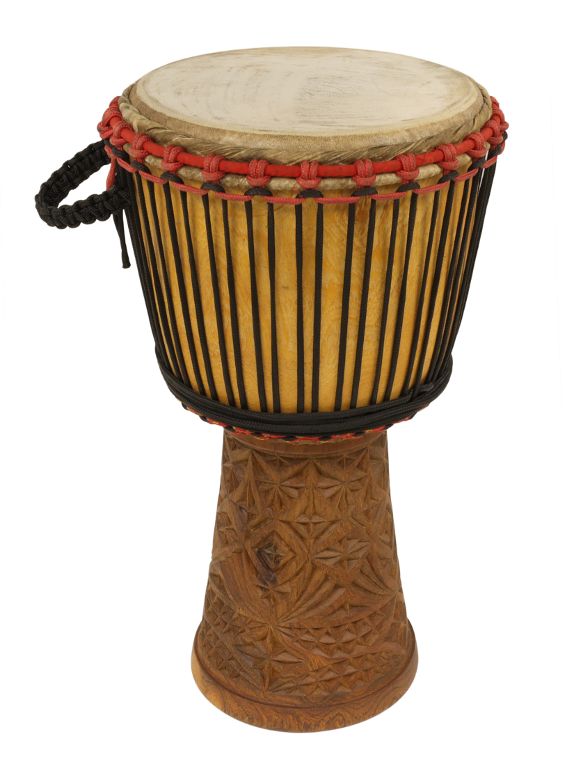 Large African Djembe with Fully Carved Bottom - 12 x 22\'\'