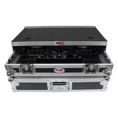 Flight Case For Pioneer DDJ-SR2 DJ Controller with Laptop Shelf and LED - Silver on Black