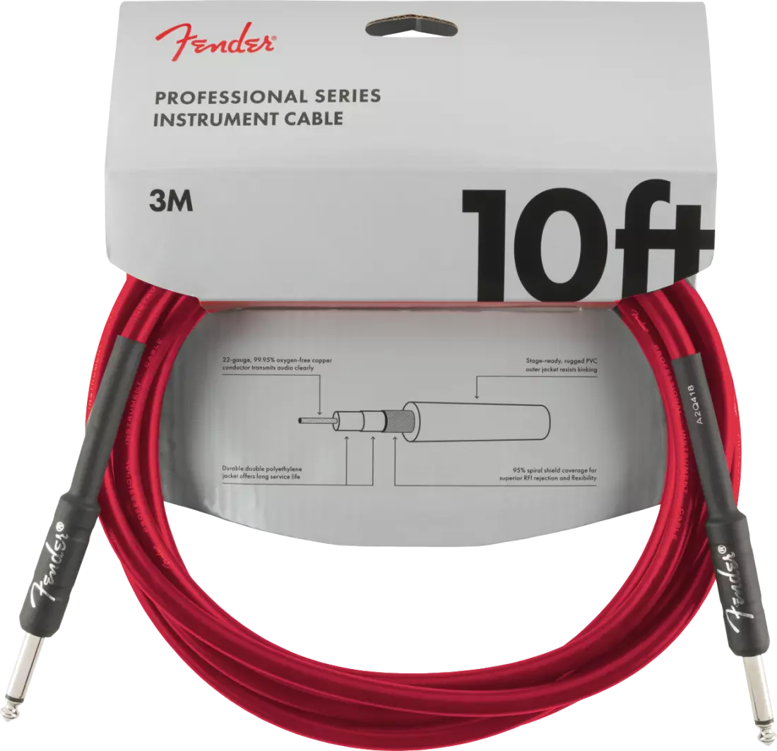 Professional Series Instrument Cable, Straight/Straight, 10\' - Dakota Red