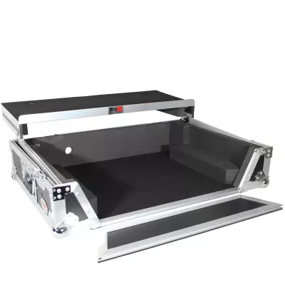 Flight Case For Denon PRIME 2 DJ Controller with Laptop Shelf - Silver on Black