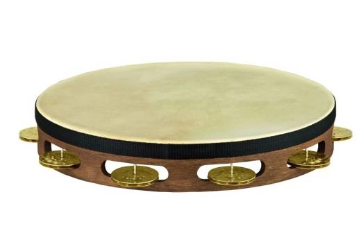 Meinl - Vintage Goat Skin Wood Tambourine, 1 Row Hammered Brass, Walnut Brown