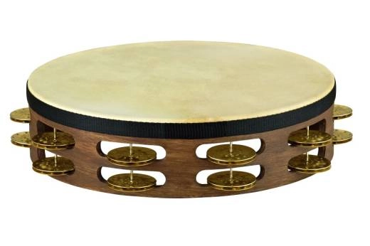 Meinl - Vintage Goat Skin Wood Tambourine, 2 Row Hammered Brass, Walnut Brown