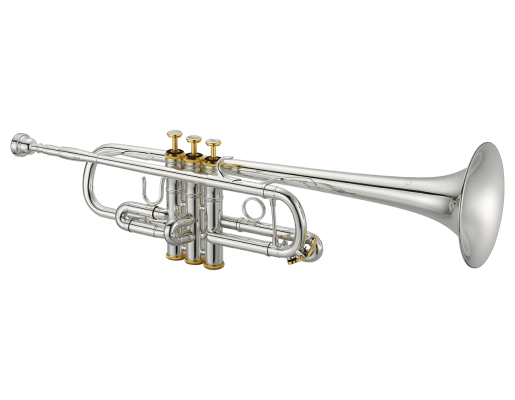 XO Professional Brass - 1624 C Trumpet with Rose Brass Bell and Reverse Leadpipe - Silver-Plated with Gold Trim