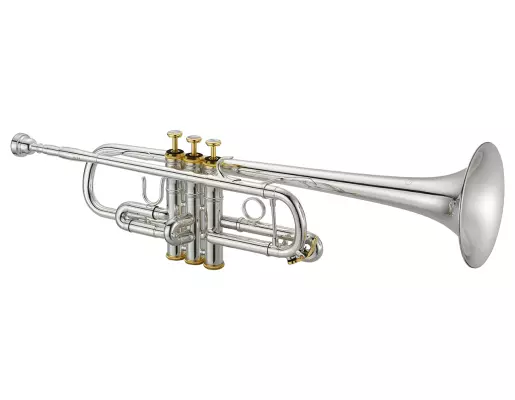 1624 C Trumpet with Rose Brass Bell and Reverse Leadpipe - Silver-Plated with Gold Trim