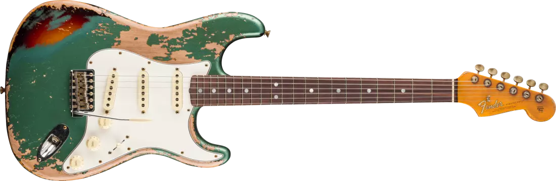 1965 Stratocaster Super Heavy Relic Electric Guitar - Super Faded Aged Sherwood Green Metallic over 3-Color Sunburst