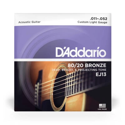 EJ13 80/20 Bronze Acoustic Guitar Strings  Custom Light  11-52