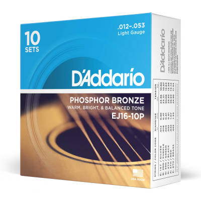 DAddario - EJ16-10P Phosphor Bronze Acoustic Guitar Strings  Light  10 Sets
