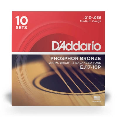 EJ17-10P Phosphor Bronze Acoustic Guitar Strings  Medium  13-56  10 Sets