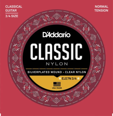 DAddario - EJ27N 3/4 Student Nylon Fractional Classical Guitar Strings  Normal Tension