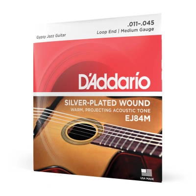DAddario - EJ84M Gypsy Jazz Acoustic Guitar Strings  Loop End  Medium  11-45