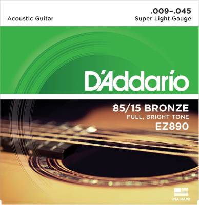 EZ890 85/15 Bronze Acoustic Guitar Strings  Super Light  9-45