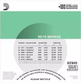 EZ920 85/15 Bronze Acoustic Guitar Strings Medium Light 12-54