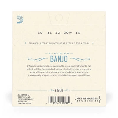 JS60 5-String Banjo Strings  Stainless Steel  Light  9-20