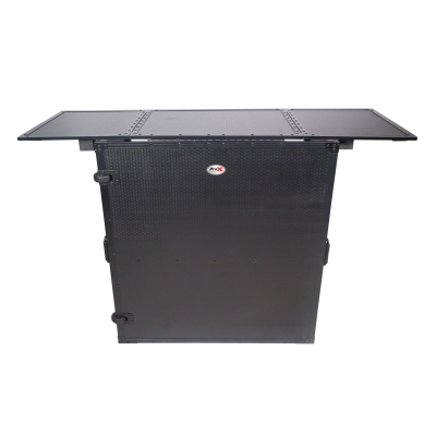 ProX - Transformer Flight Case Style Folding DJ Table and Workstation with Smooth Rolling Wheels - Black Finish