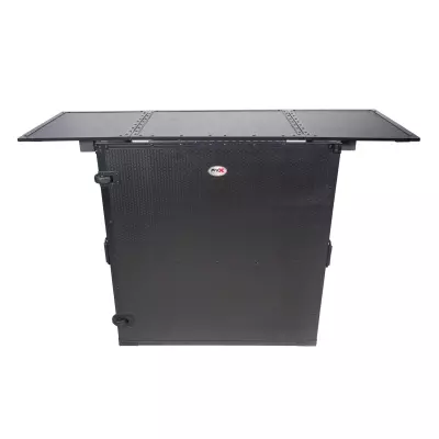 ProX - Transformer Flight Case Style Folding DJ Table and Workstation with Smooth Rolling Wheels - Black Finish