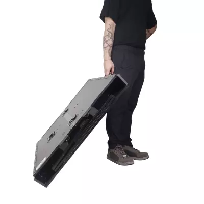 Transformer Flight Case Style Folding DJ Table and Workstation with Smooth Rolling Wheels - Black Finish