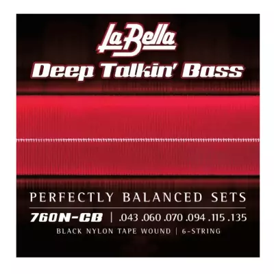 La Bella - 760N-CB-S Black Nylon Tape Wound 6-String Bass Guitar Set (43-135)