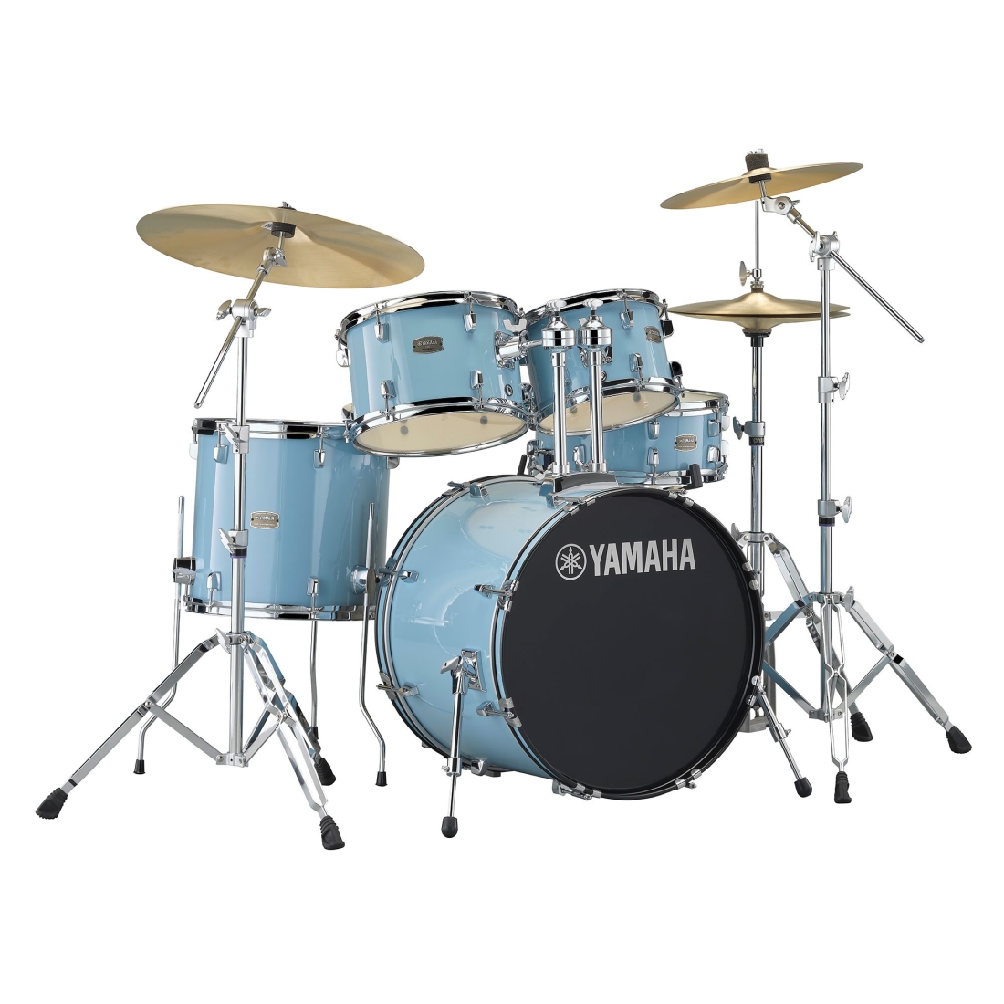Rydeen 5-Piece Drum Kit (20,10,12,14,SD) with Hardware, Cymbals and Throne - Gloss Pale Blue