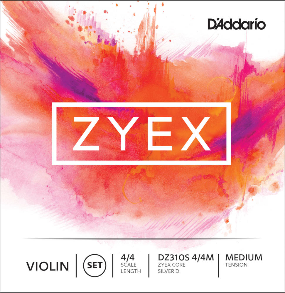 Zyex Violin String Set with Silver D, 4/4 Scale, Medium Tension