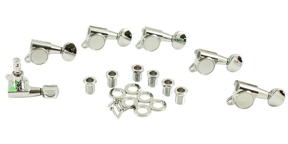 Gotoh 6 In Line Locking Tuning Machines, Post Lock - Chrome