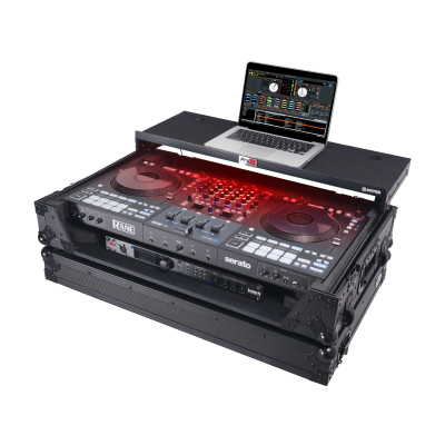 Flight Style Road Case For RANE Four or RANE Performer DJ Controller with Laptop Shelf 1U Rack Space LED and Wheels - Black