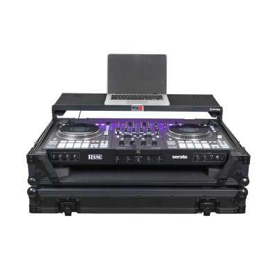 Flight Style Road Case For RANE Four or RANE Performer DJ Controller with Laptop Shelf 1U Rack Space LED and Wheels - Black