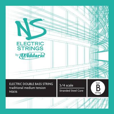 NS616 - D\'Addario NS Electric Traditional Bass Single Low B String, 3/4 Scale, Medium Tension