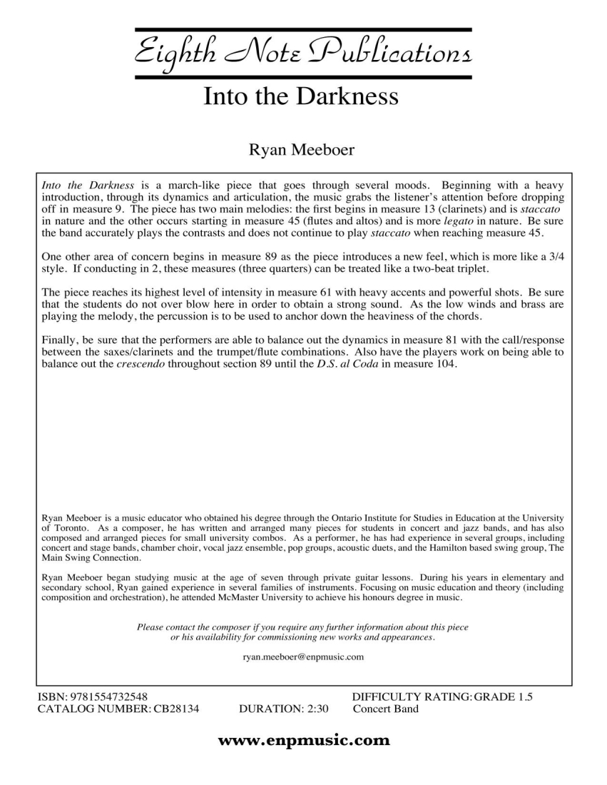 Into the Darkness - Meeboer - Score Only - Gr. 1.5