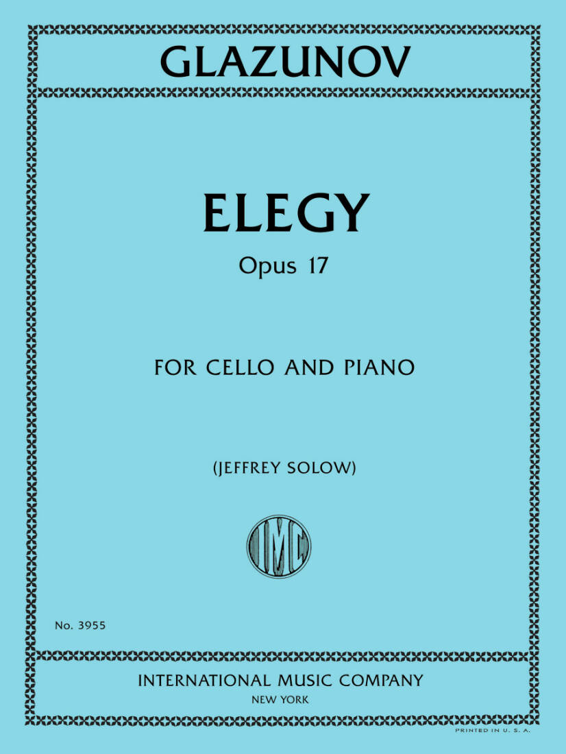 Elegy, Op.17 - Glazunov/Solow - Cello - Book