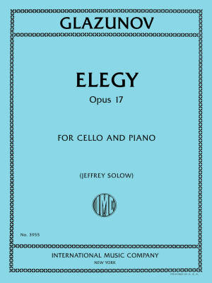 International Music Company - Elegy, Op.17 - Glazunov/Solow - Cello - Book