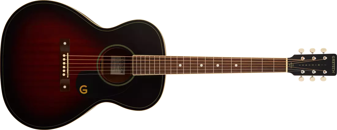 Jim Dandy Concert Acoustic Guitar, Walnut Fingerboard and Black Pickguard - Deep Cherry Burst