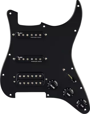 Fender - 11 Hole Pre-Wired Strat Pickguard, Quadra Tap/Ultra Noiseless HSS - Black