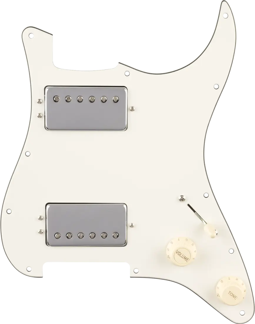 11 Hole Pre-Wired Strat Pickguard, Quadra Tap HH - Parchment