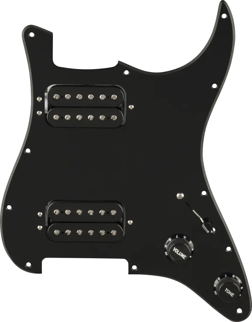 11 Hole Pre-Wired Strat Pickguard, Quadra Tap HH - Black