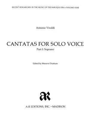 Cantatas for Solo Voice, Part 1 - Vivaldi/Dunham - Soprano Voice/ Piano - Book