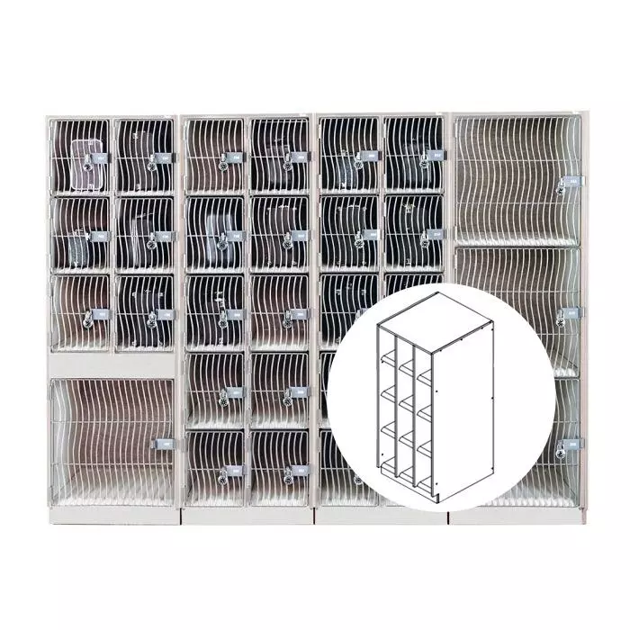 AcoustiCabinet with 12 Small Compartments and Waterfall Grille Door - Oyster