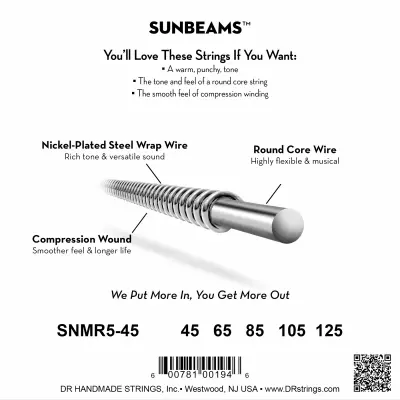 Sunbeams Nickel Plated/Round Core Short Scale Bass Strings (45-125)
