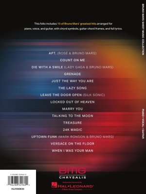 Bruno Mars Sheet Music Collection - Mars - Piano/Vocal/Guitar - Book
