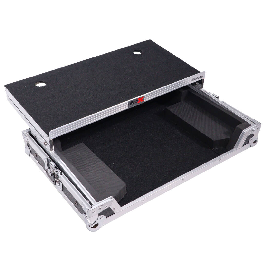 Flight Case For Pioneer DDJ-REV1 DJ Controller with Laptop Shelf - Silver on Black