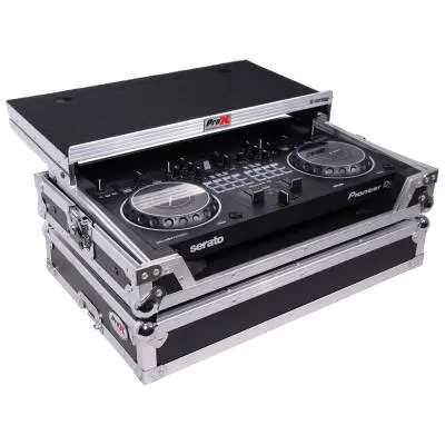Flight Case For Pioneer DDJ-REV1 DJ Controller with Laptop Shelf - Silver on Black