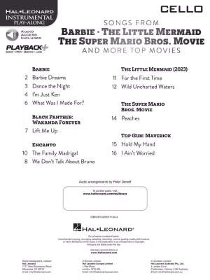 Songs from Barbie, The Little Mermaid, The Super Mario Bros. Movie, and More Top Movies - Cello Play-Along - Book/Audio Online