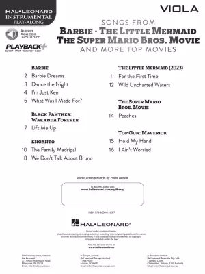 Songs from Barbie, The Little Mermaid, The Super Mario Bros. Movie, and More Top Movies - Viola Play-Along - Book/Audio Online