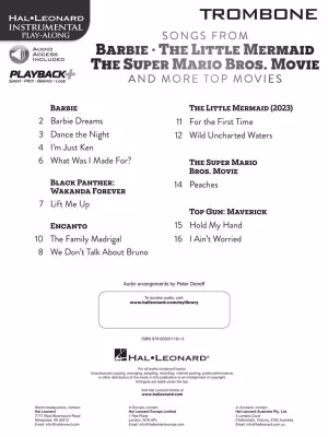 Songs from Barbie, The Little Mermaid, The Super Mario Bros. Movie, and More Top Movies - Trombone Play-Along - Book/Audio Online