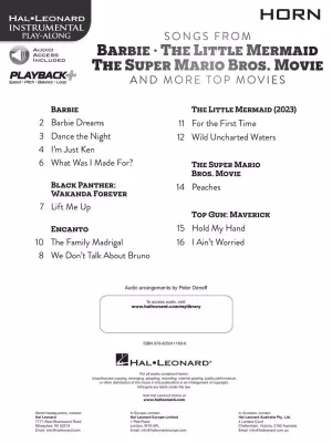 Songs from Barbie, The Little Mermaid, The Super Mario Bros. Movie, and More Top Movies - Horn Play-Along - Book/Audio Online