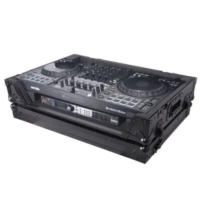 Flight Style Road Case For Pioneer DDJ-FLX10 or DDJ-GRV6 DJ Controller with 1U Rack Space Wheels - Black on Black