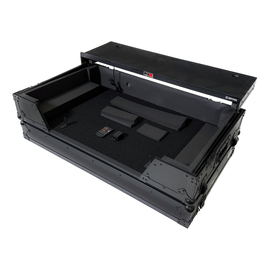 light Case For Pioneer XDJ-AZ DJ Controller with Laptop Shelf 1U Rack Space, Wheels, and LED - Black on Black