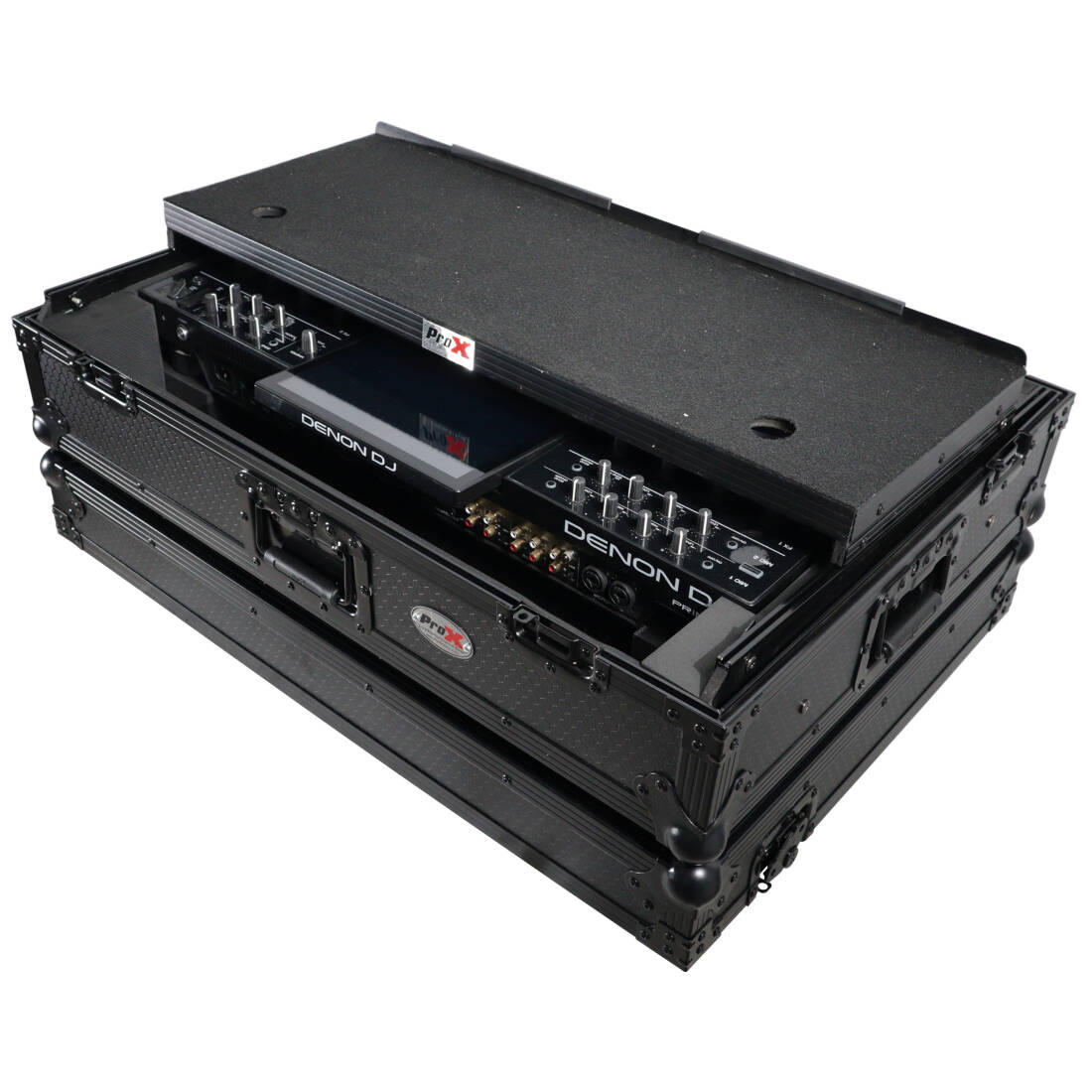 Flight Case For Denon PRIME 4 DJ Controller with Laptop Shelf 1U Rack Space and Wheels - Black
