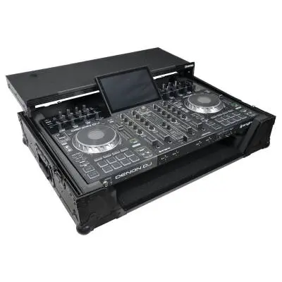 Flight Case For Denon PRIME 4 DJ Controller with Laptop Shelf 1U Rack Space and Wheels - Black