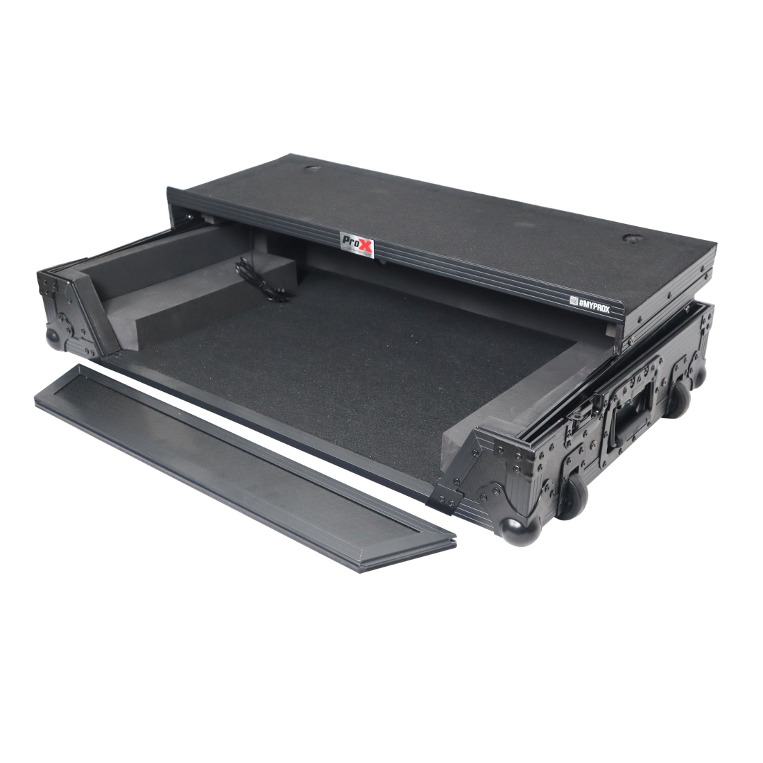 Flight Style Road Case For Pioneer DDJ-REV5 DJ Controller with Laptop Shelf 1U Rack Space Wheels - Black