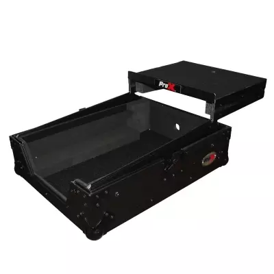 Flight Hard Road Gig Ready Case Large Format 12\'\' DJ Mixer w Glide Laptop Shelf - Black